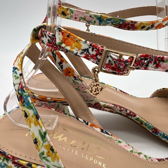 Nanette Lepore Clarissa Orange/Blue Floral Block Heels Sandals Size 9 - Picture 3 of 16